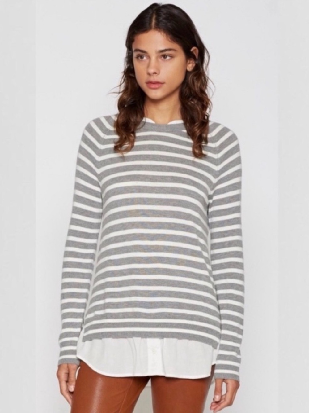 JOIE Zaan E Grey White Striped Long Sleeve knit Sweater Oxford Women’s Size S